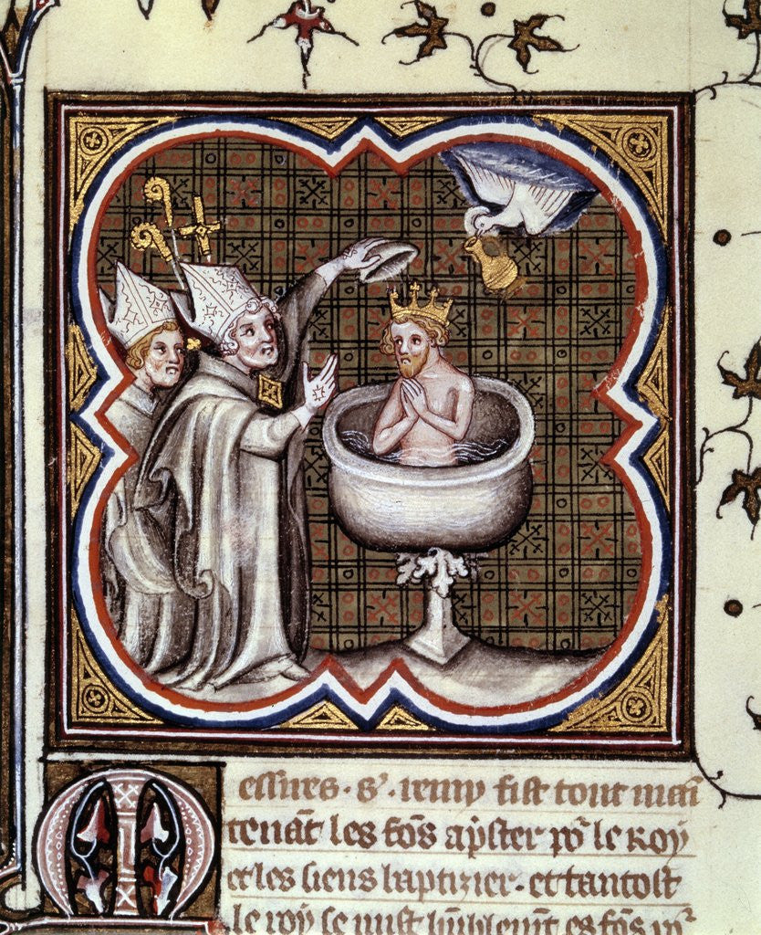 Detail of Baptism of Clovis by St. Remy at Reims in 496 by Jean Fouquet