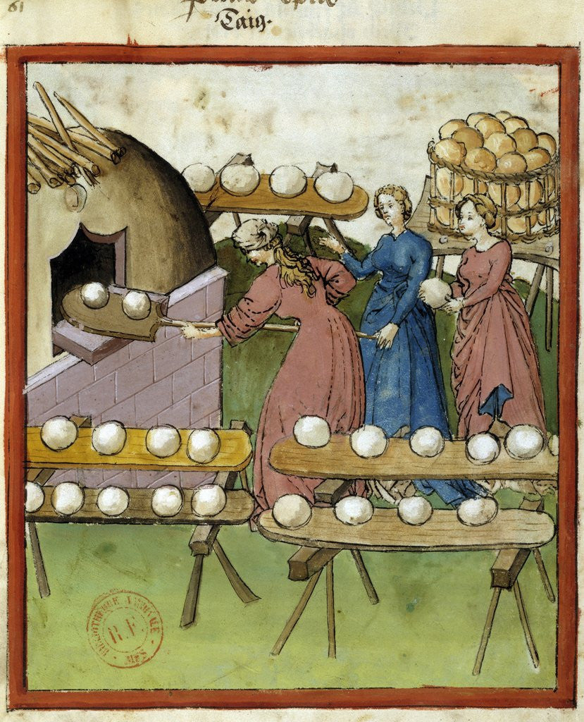 Detail of Female bakers making bread - 14th cent. Illumination by Anonymous