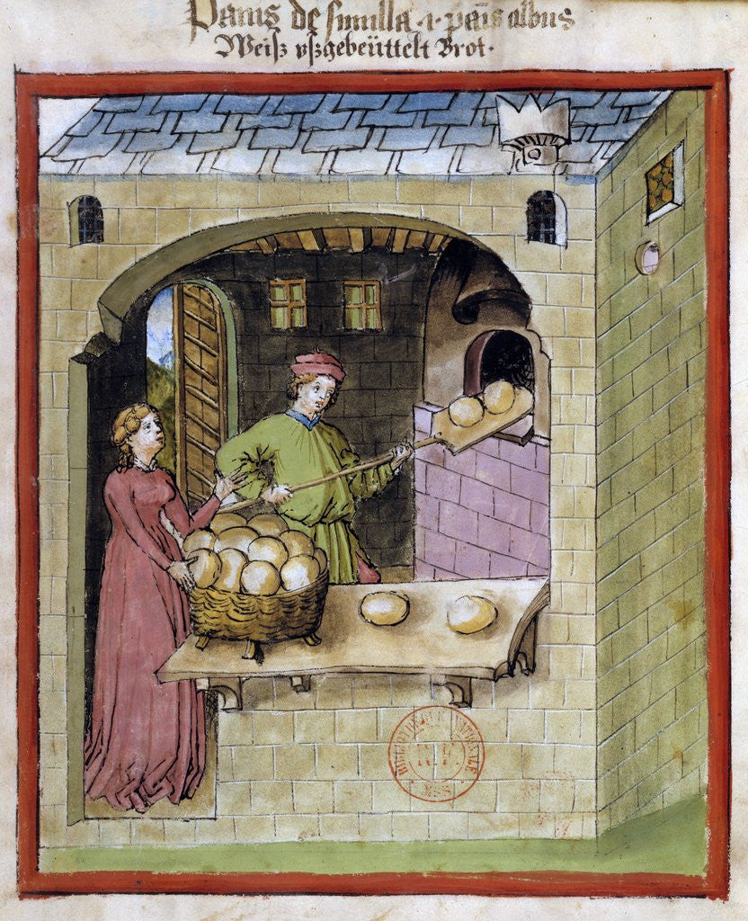 Detail of A baker bakes loaves of bread -15th century miniature by Anonymous