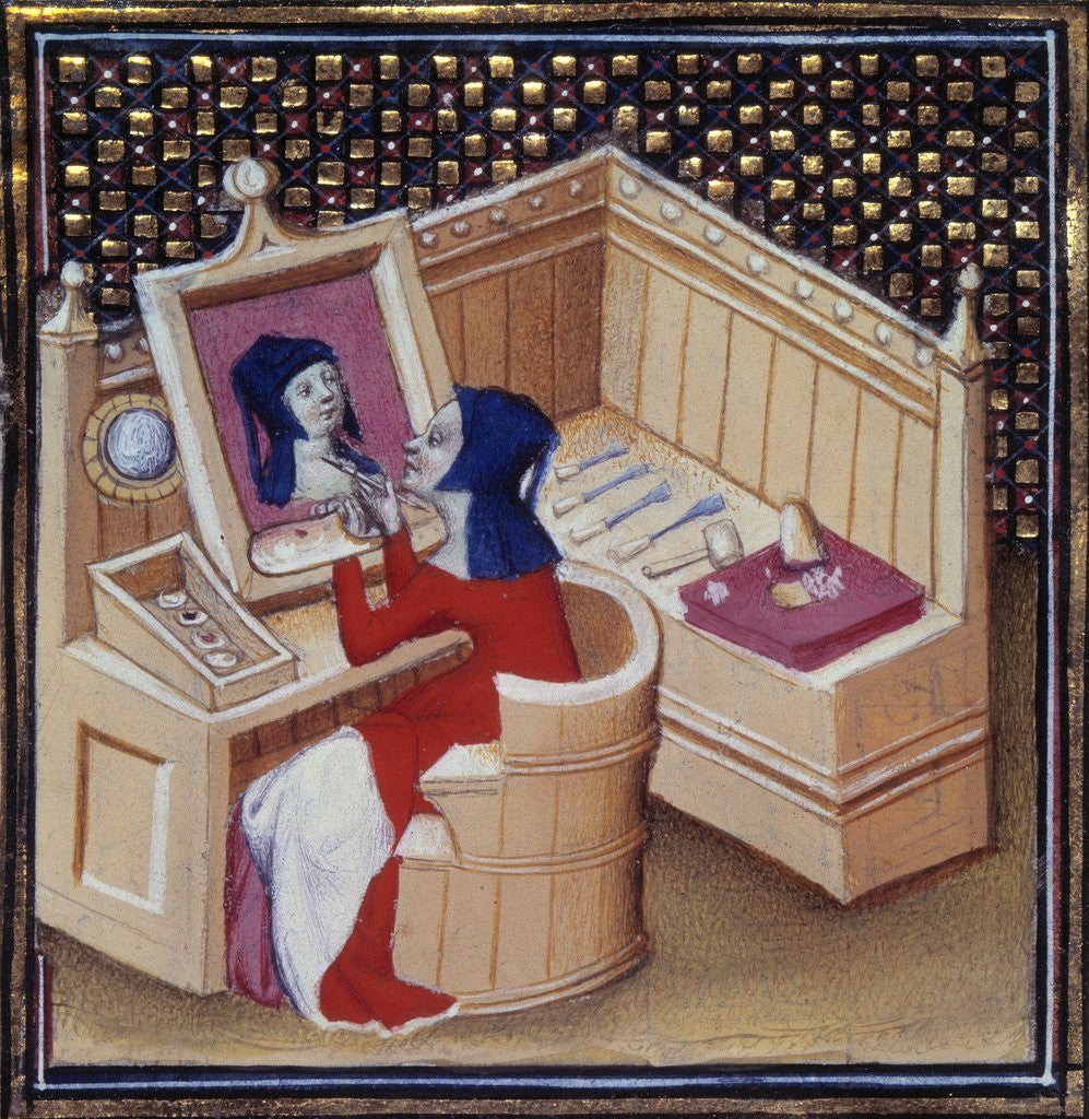 Detail of Iaia of Cyzicus painting his own portrait - 15th cent. by Anonymous