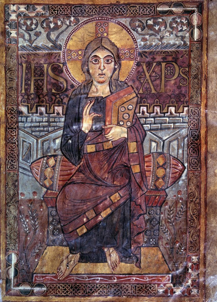 Detail of Christ in majesty - Carolingian Illumination, 8th cent. by Anonymous