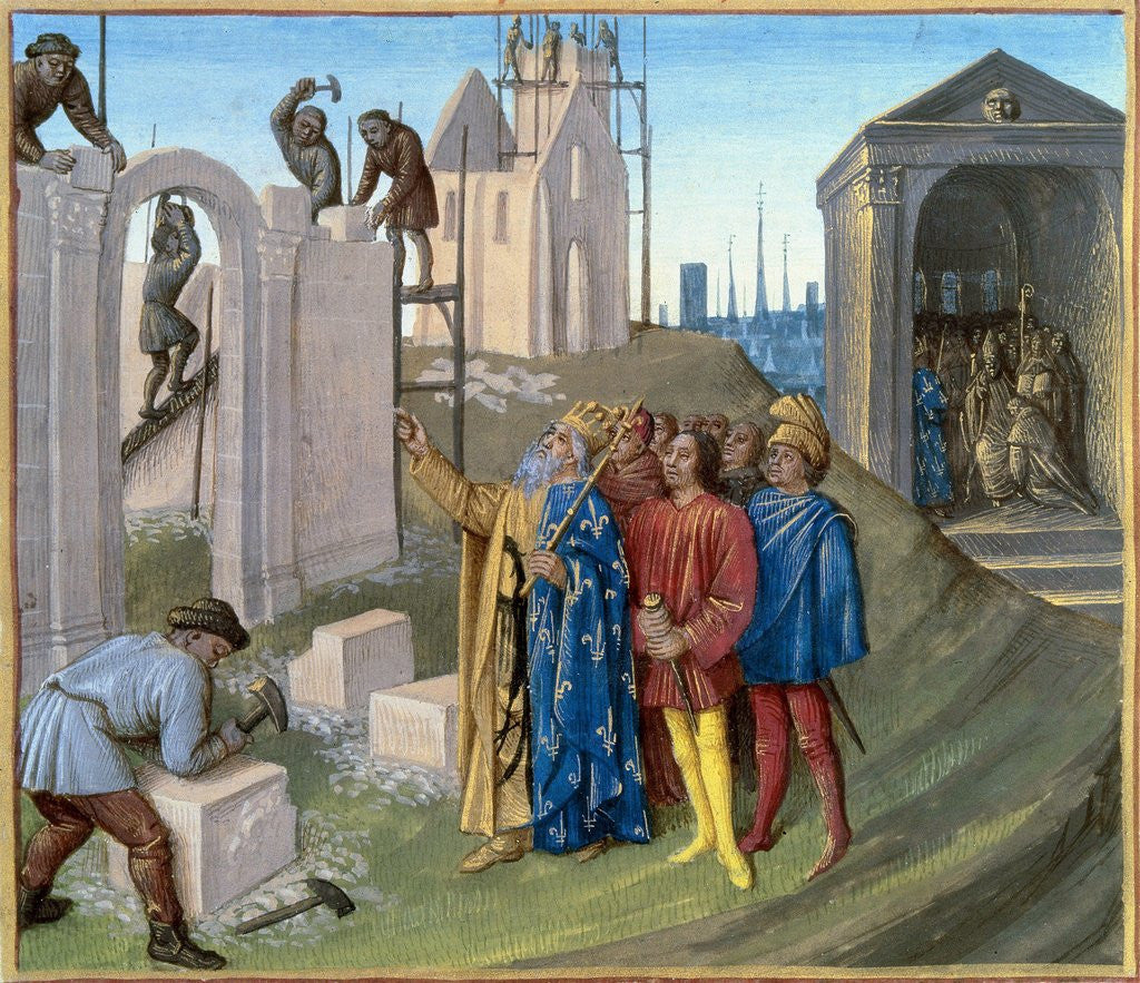 Detail of The construction of the palace of Aachen by Charlemagne