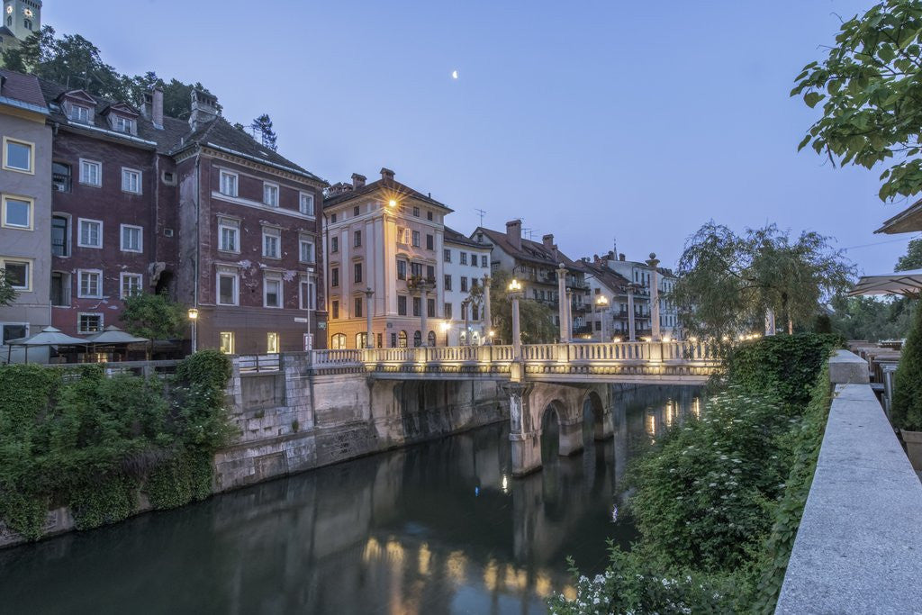 Detail of Ljubljana River and Cobler's Bridge at Dawn by Anonymous