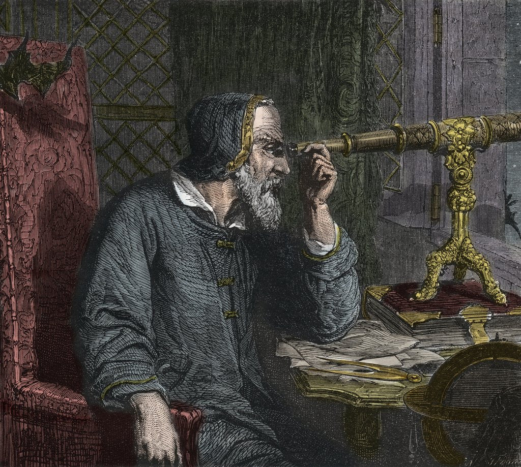 Detail of Galileo Galilei and his Telescope - engraving 1864 by Anonymous