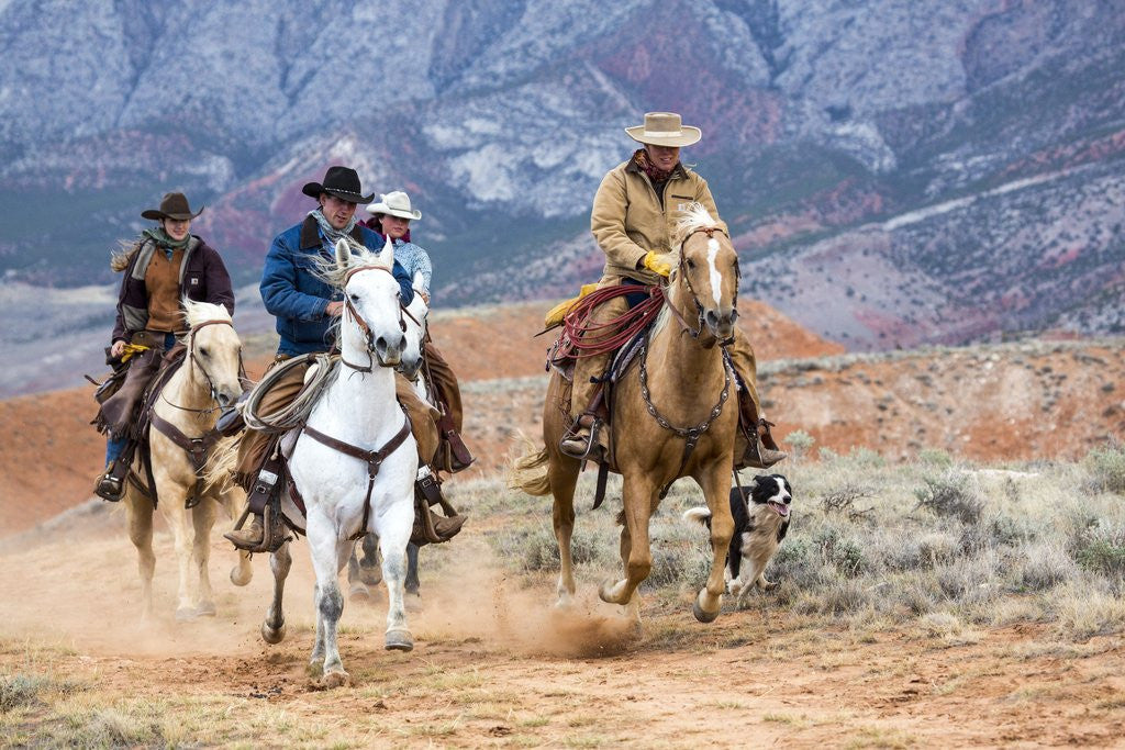 Detail of Cowgirl & Cowboy at Full Gallop by Anonymous