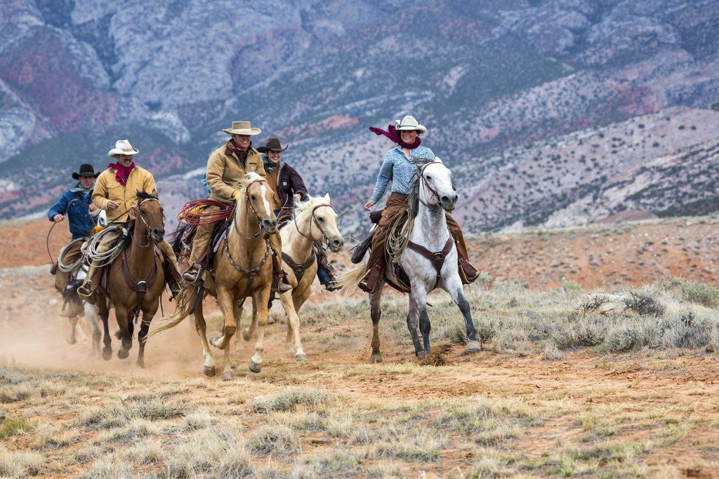 Detail of Cowgirl & Cowboy at Full Gallop by Anonymous