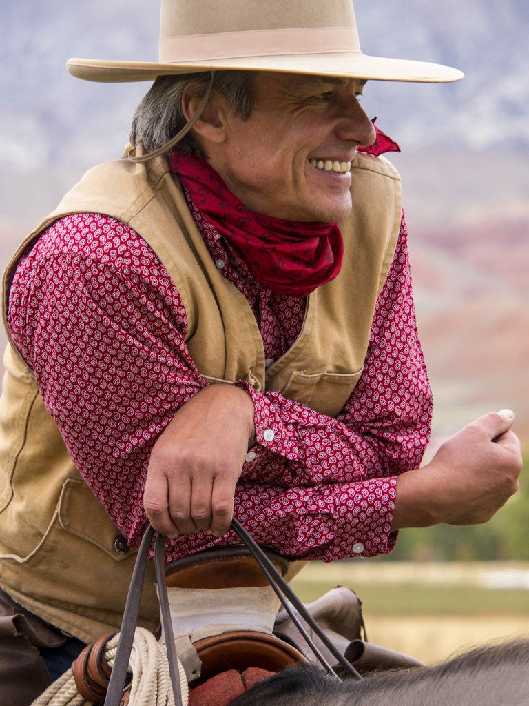 Detail of Cowboy on Horse back watching the country by Anonymous