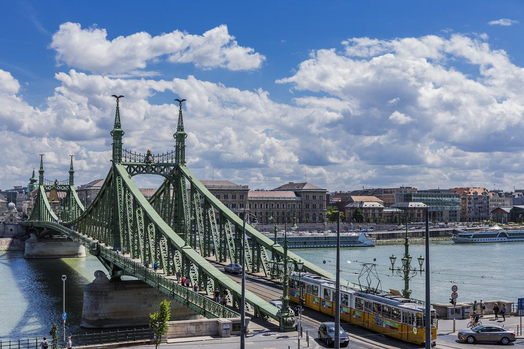 Detail of Szabadsag hid (Liberty Bridge or Freedom Bridge), River Danube and the town of Pest by Corbis