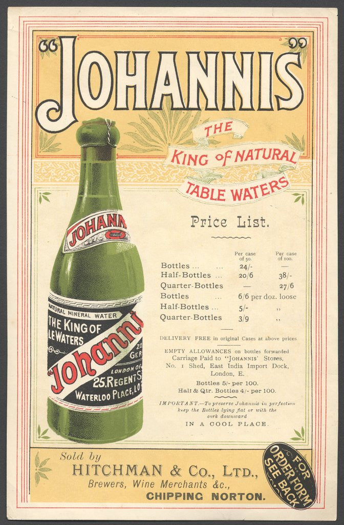 Detail of Johannis Mineral water, 1890s. by Anonymous