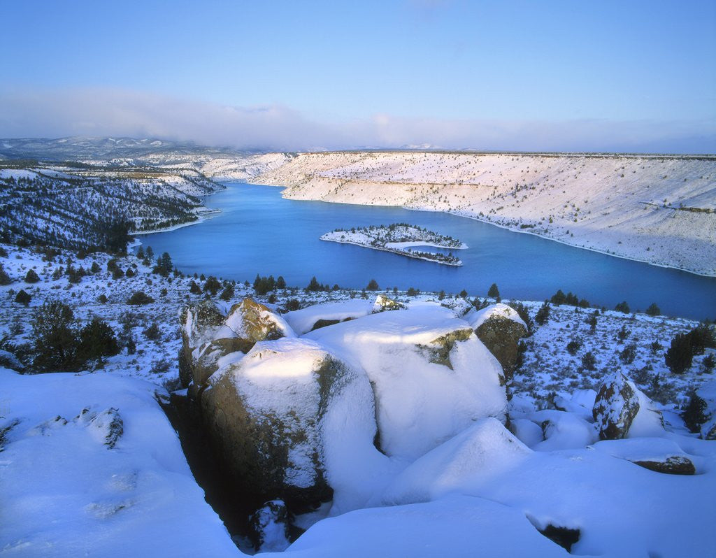 Detail of Lake Billy Chinook with blanket of snow by Anonymous
