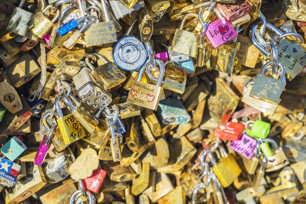 Detail of Love locks at Pont de l'Archeveche, near Notre Dame Cathedral by Anonymous