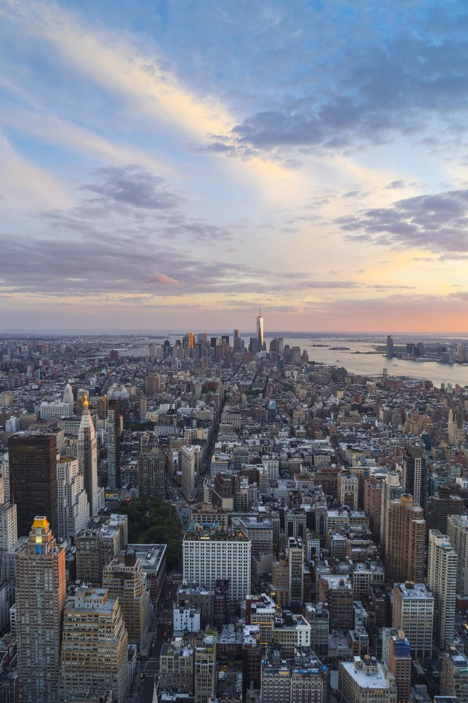 Detail of Manhattan skyline from above at sunset, New York City by Anonymous