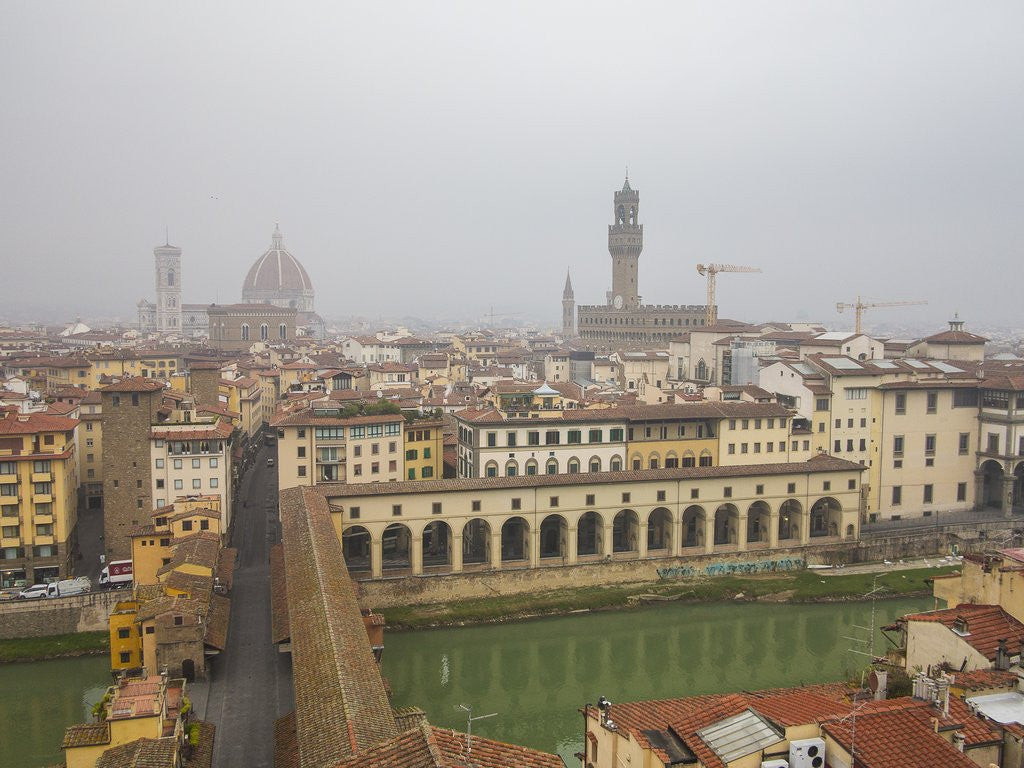 Detail of Ponte Vecchio, Corridoio Vasariano, Palazzo Vecchio and Santa Maria del Fiore Cathedral by Anonymous