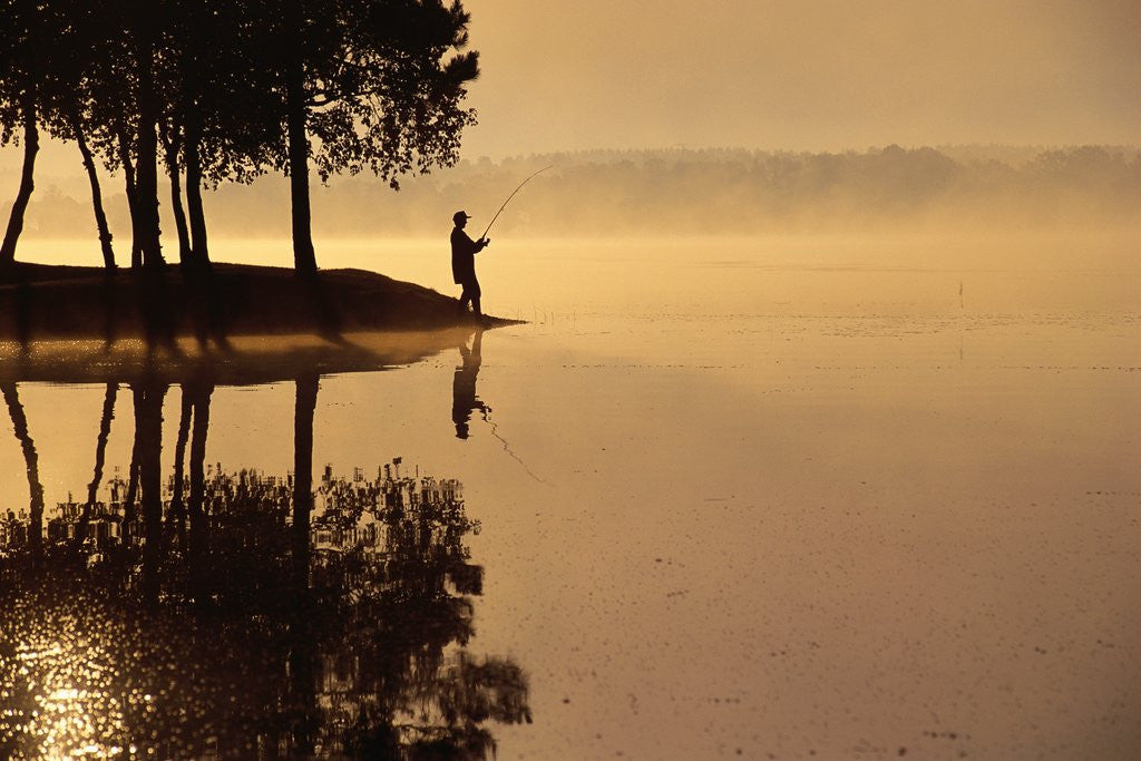 Detail of Man Fishing at Lake by Anonymous
