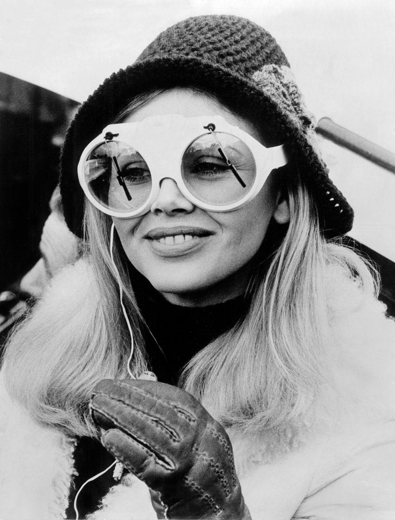Detail of Britt Ekland in glasses by Associated Newspapers