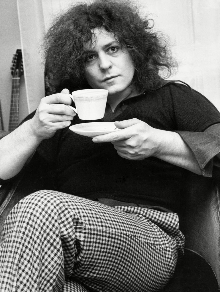 Detail of Marc Bolan with a cup of tea by Associated Newspapers