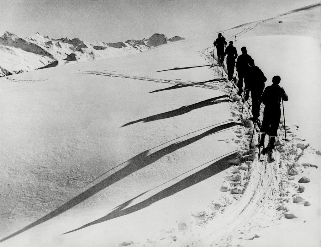 Detail of Skiers on the Streta Pass at Davos by Associated Newspapers