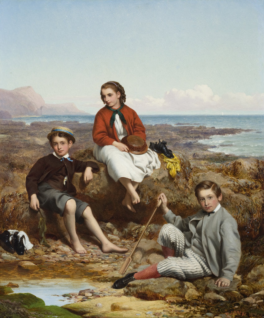 Detail of Group portrait of Florence, Arthur and Charles Moore on a sea-shore by William Crosby