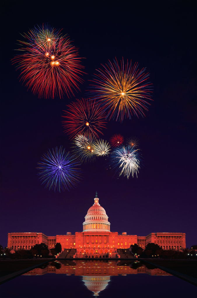 Detail of United States Capitol Building and Fireworks by Anonymous