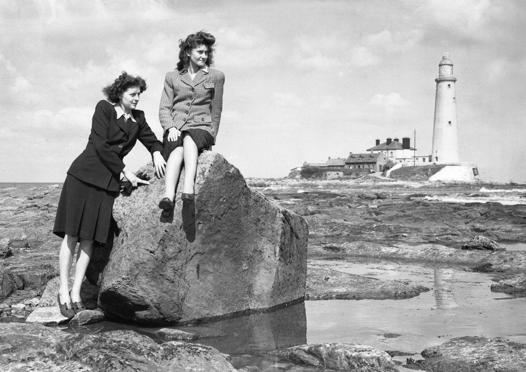 Detail of On the beach by the lighthouse at Whitley Bay by Associated Newspapers