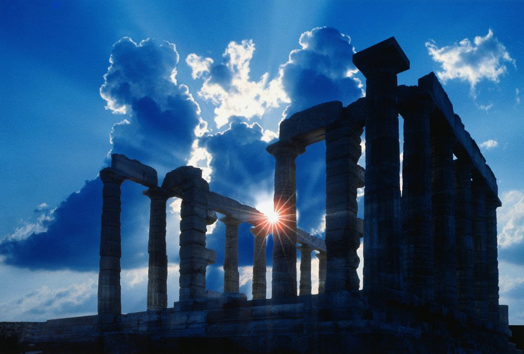 Detail of Sun Behind Temple of Poseidon by Corbis
