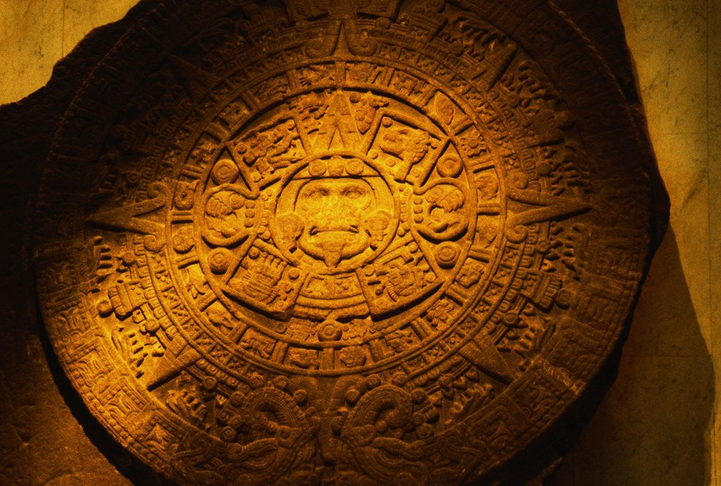Detail of Aztec Carved Calendar Stone by Corbis
