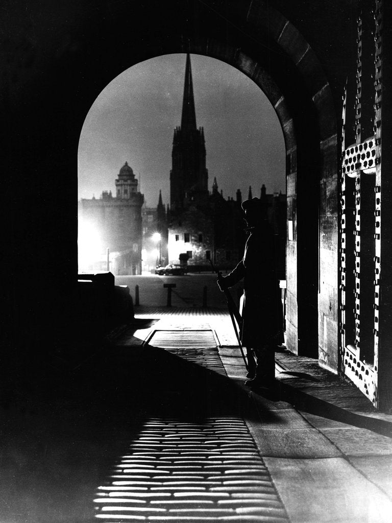 Detail of Edinburgh Castle sentry by moonlight by Associated Newspapers