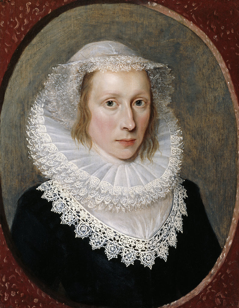 Detail of Portrait of an unknown woman by Cornelius Johnson