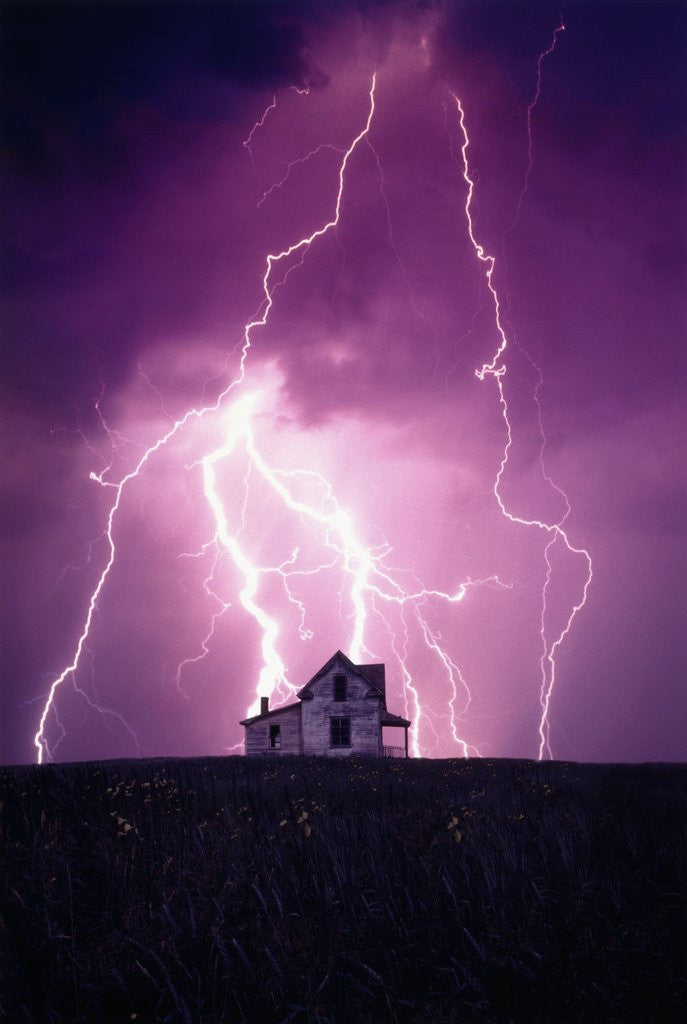 Detail of Lightning Behind a Farmhouse by Anonymous