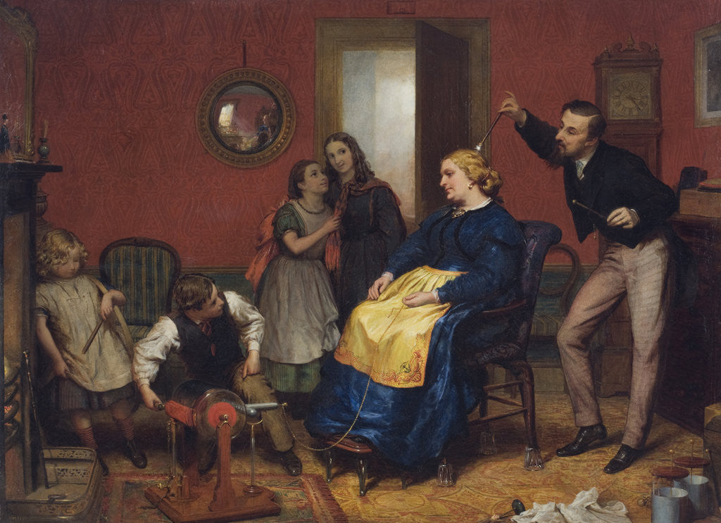 Detail of Scene in a domestic interior with children watching as a woman is treated using an electrotherapeutic machine by David Henry Friston