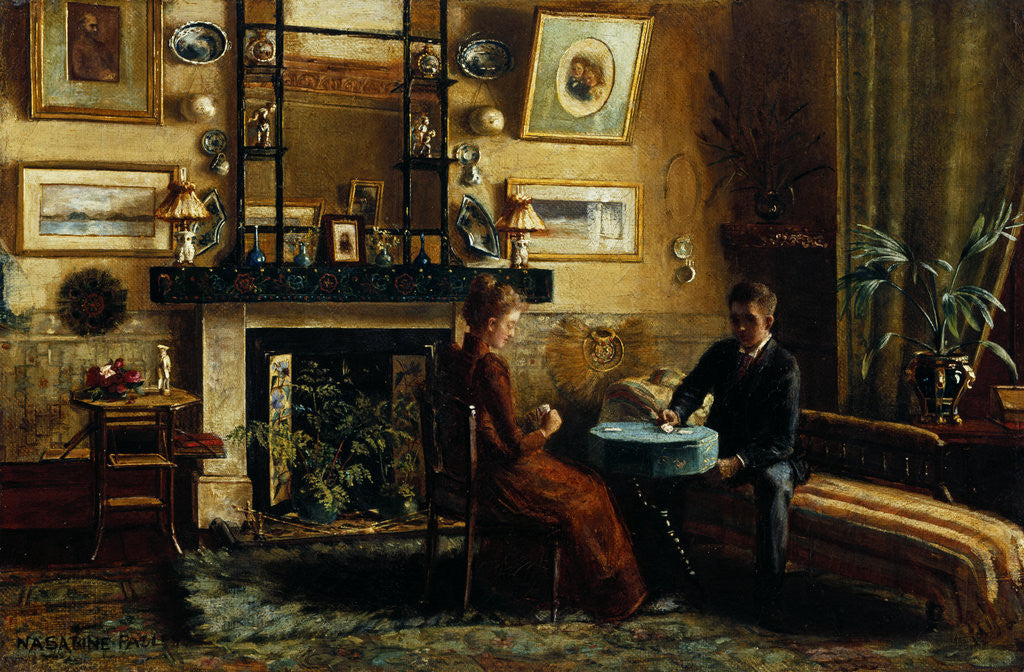 Detail of Interior with a couple playing cards by Nancy A. Sabine Pasley
