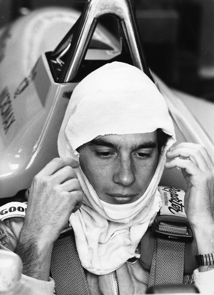Detail of Racing driver Ayrton Senna at Silverstone by Associated Newspapers