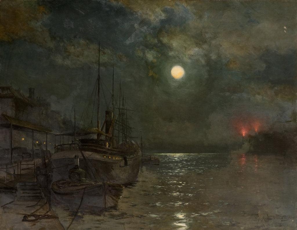 Detail of Moonlight on the Tyne by George A. Waterston