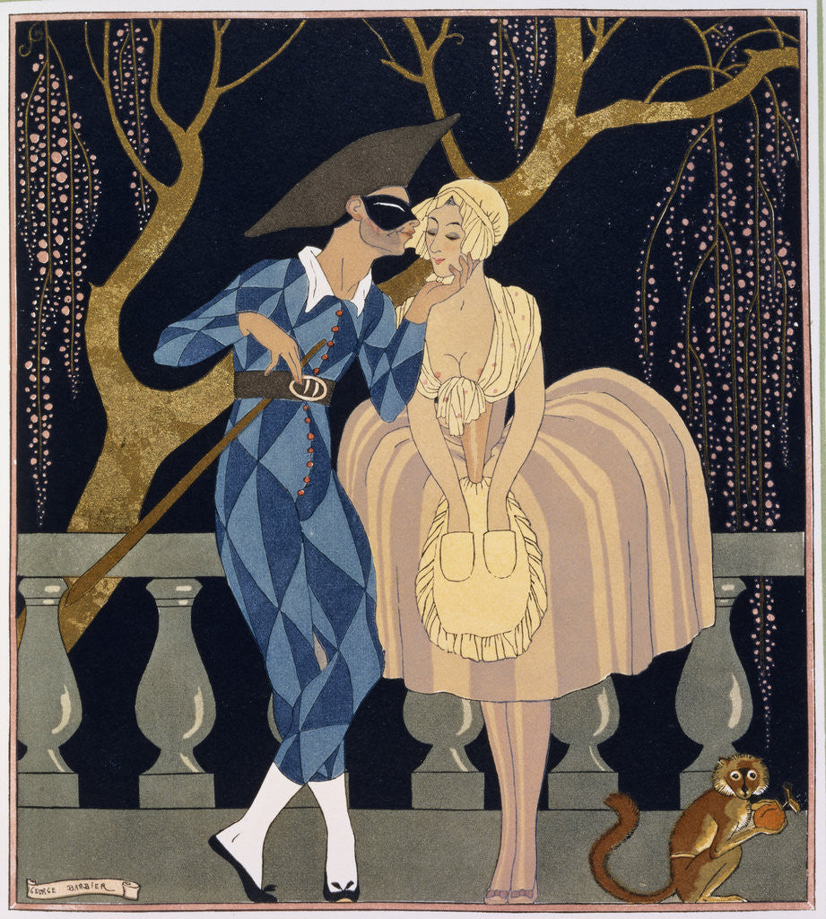 Detail of Harlequin's Kiss by Georges Barbier