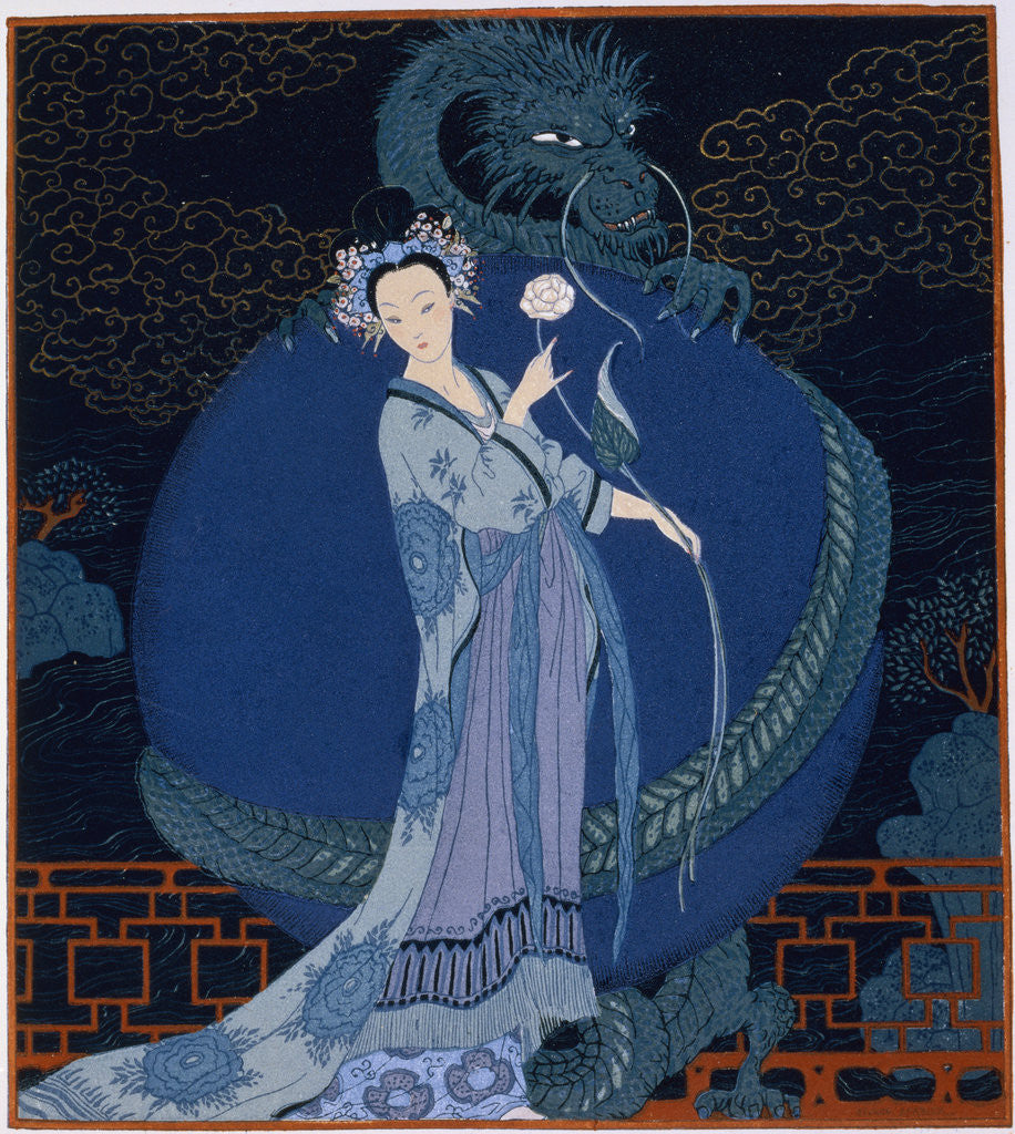 Detail of Lady With a Dragon by Georges Barbier