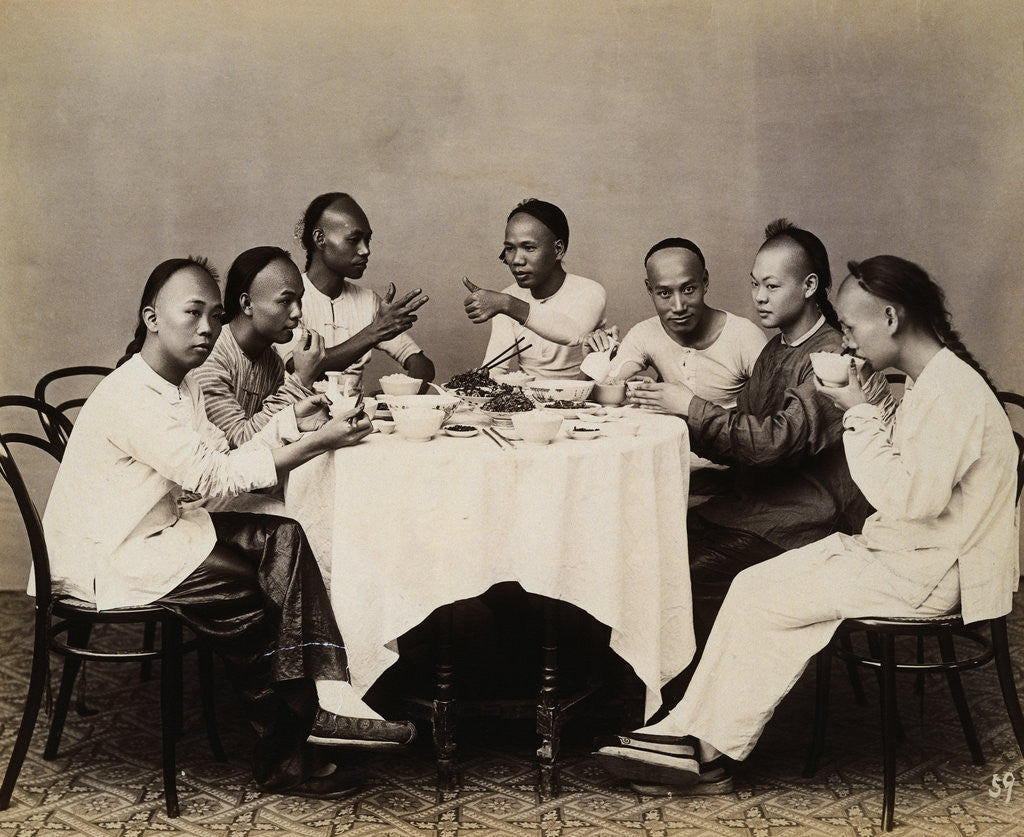 Detail of Group of Young Chinese Men Having Lunch by Corbis