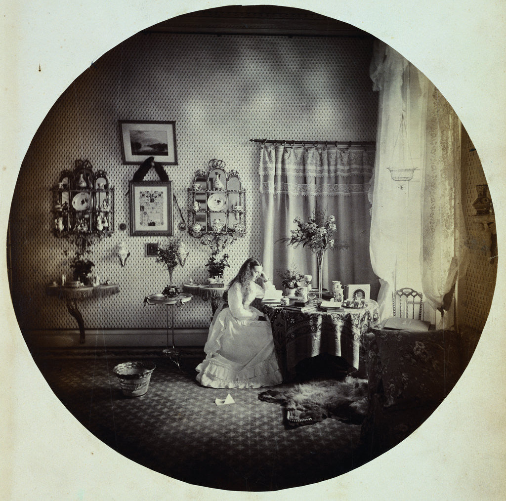 Detail of Albumen Print Portrait of a Young Woman Reading in One of Henry Arthur Herbert's Homes by Corbis