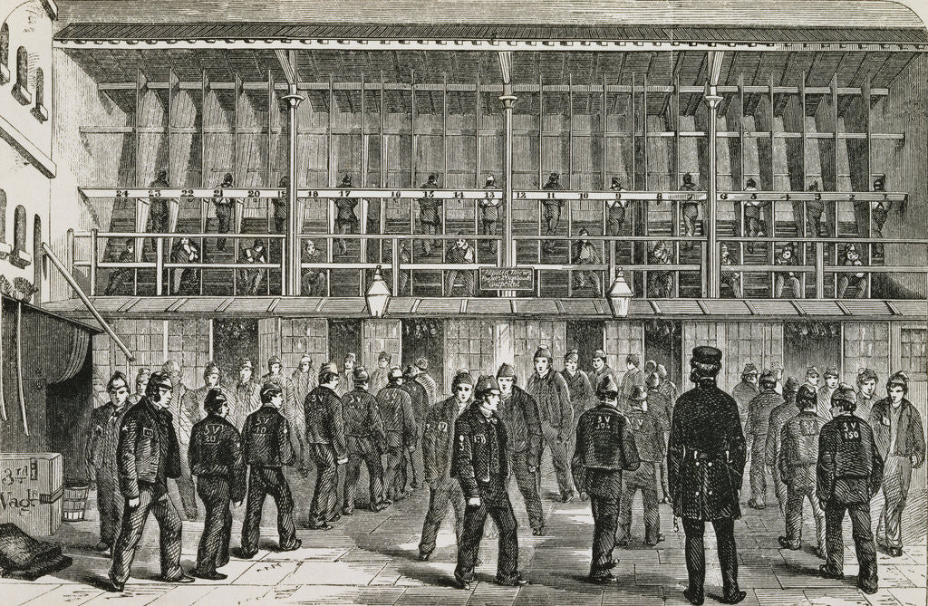 Detail of Engraving Depicting Prisoners Working at the Tread-Wheel and Others Exercising in the Third Yard of the Vagrants' Prison, Coldbath Fields by Anonymous