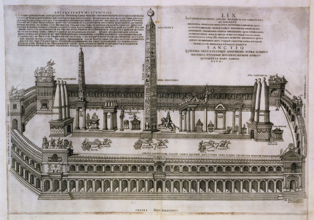 Detail of Plan of the Circus Maximus Engraving by Nicolas Beautrizet