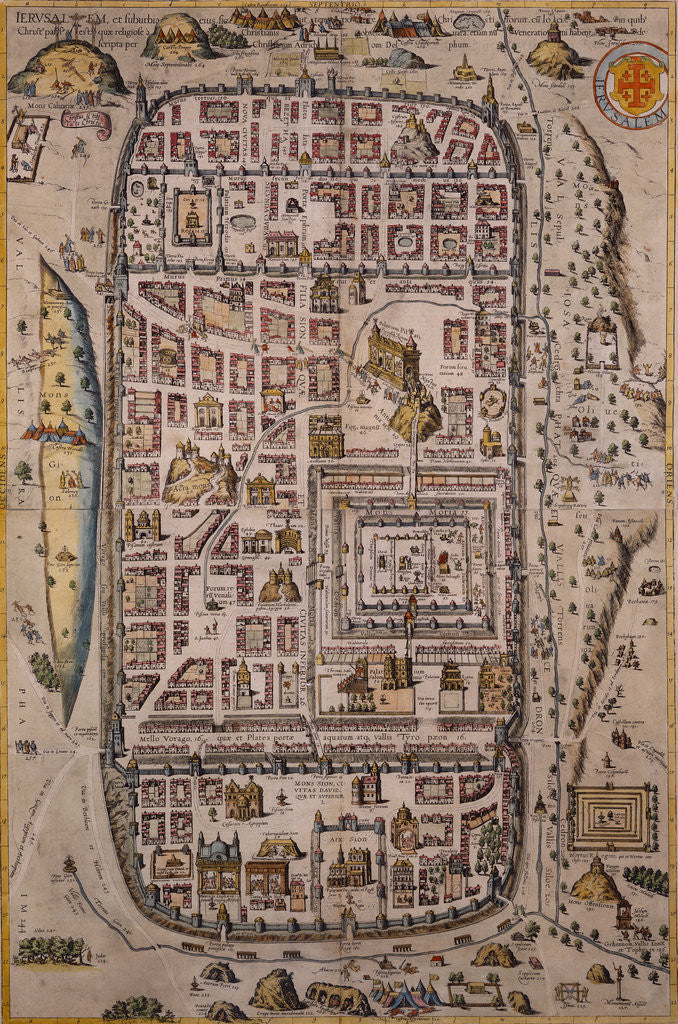 Detail of Map of Jerusalem and Surrounding Area Engraved by Joris Hoefnagel from Civitates Orbis Terrarum by Anonymous