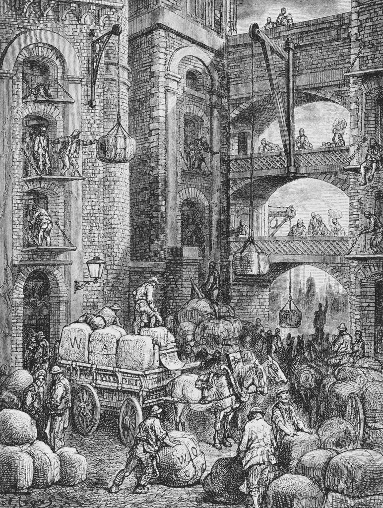 Detail of Engraving of Workers at a London Warehouse by Gustave Dore