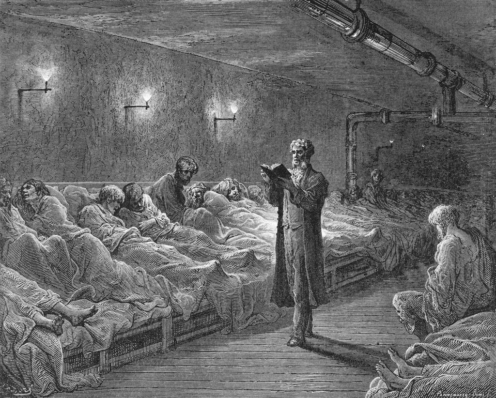 Detail of Scripture Reading in a Night Refuge by Gustave Dore