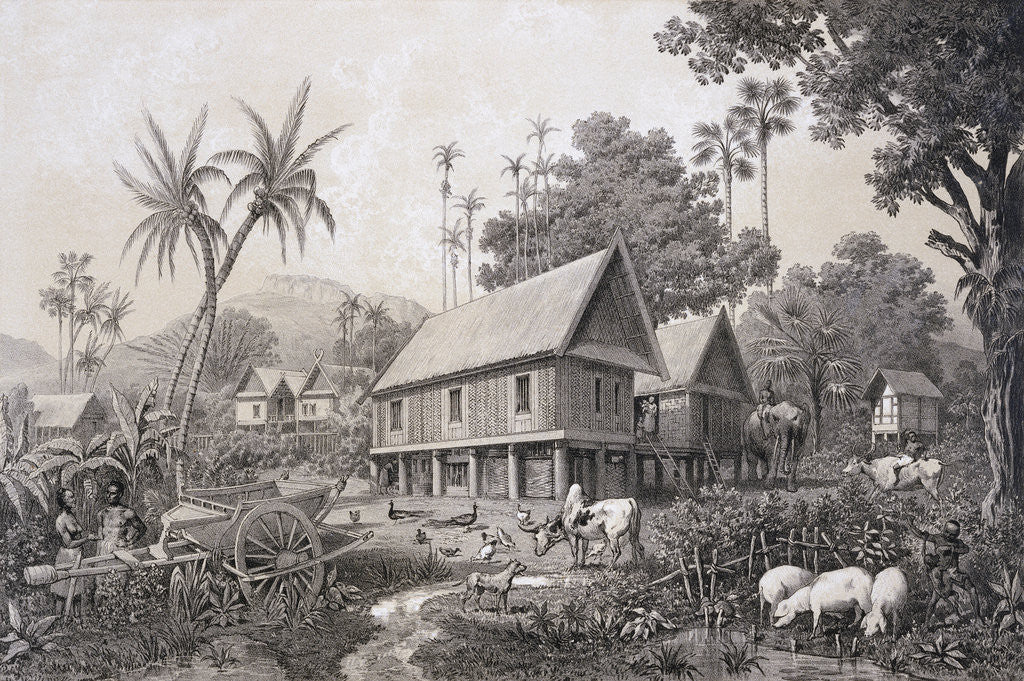 Detail of Siamese Laos Village of Traditional Houses in Stilts by Anonymous