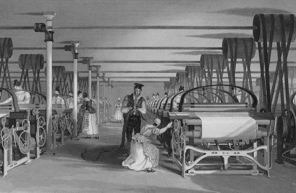 Detail of Print Depicting Power Loom Weaving at a Factory by Anonymous