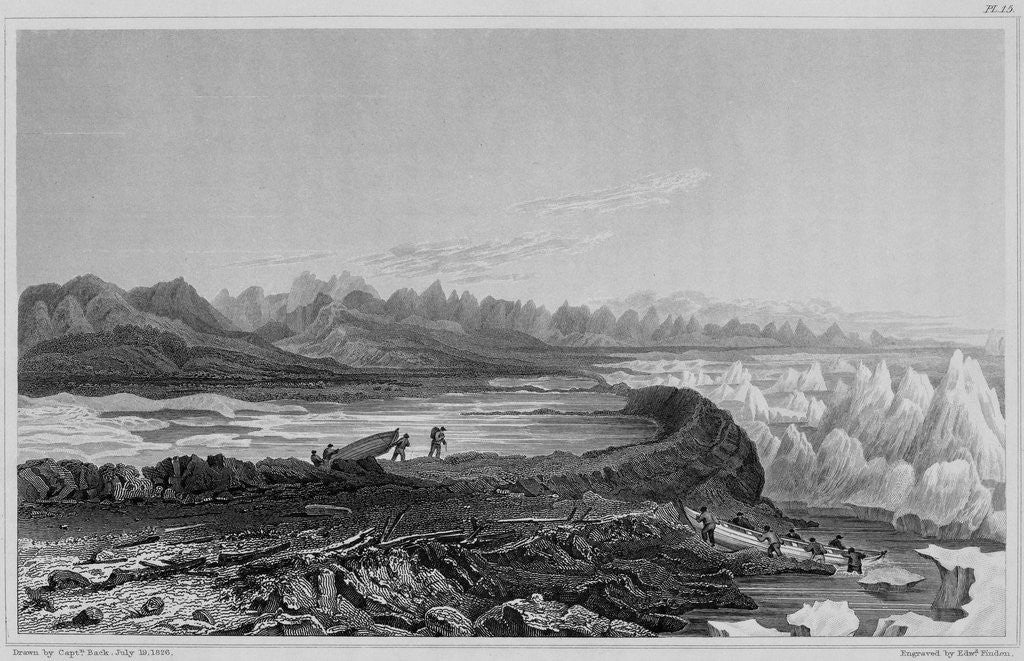 Detail of Launching Boats Across a Reef Opposite to Mount Conybeare by Edward Finden