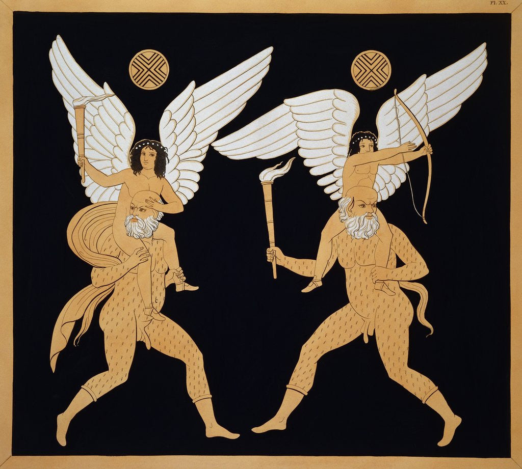 Detail of 19th Century Antique Vase Illustration of Winged Figures on Men's Backs by Anonymous