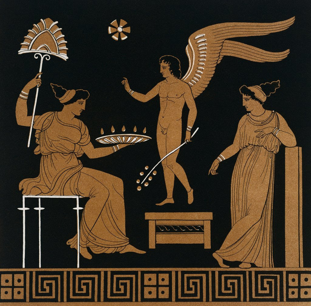 Detail of 19th Century Greek Vase Illustration of Eros with Two Courtesans by Anonymous