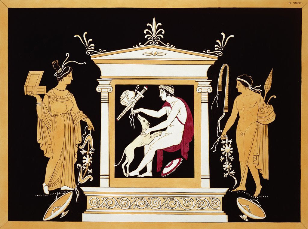 Detail of 19th Century Antique Vase Illustration of a Hunter with Dog and Attendants by Anonymous