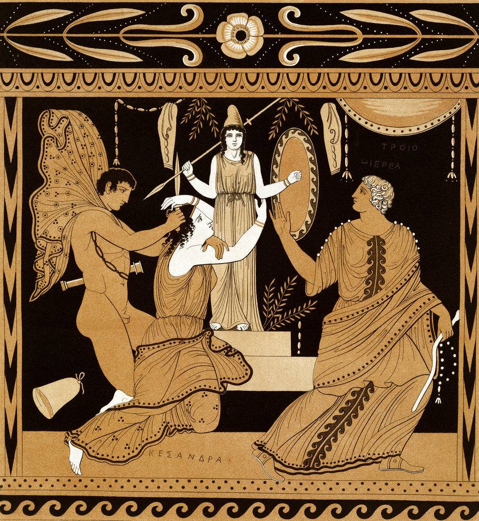 Detail of 19th Century Greek Vase Illustration of Cassandra with Apollo and Minerva by Corbis