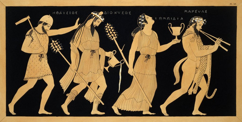 Detail of 19th Century Antique Vase Illustration of Dionysus and Three Figures by Anonymous